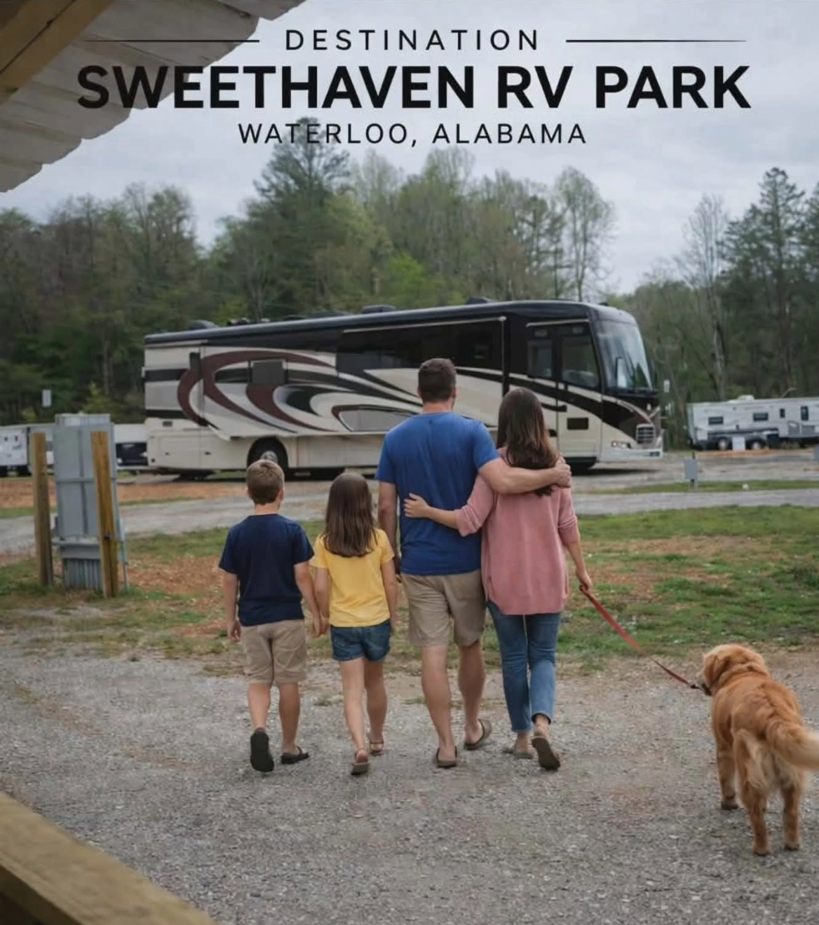 A family walking to their RV at Sweet Haven